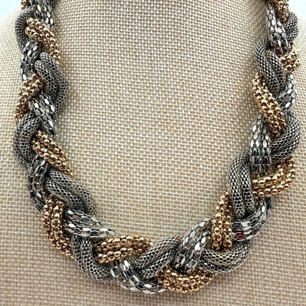 Vintage Y2K Braided Mesh Chain Necklace Statement Women's Classic Jewelry Boho